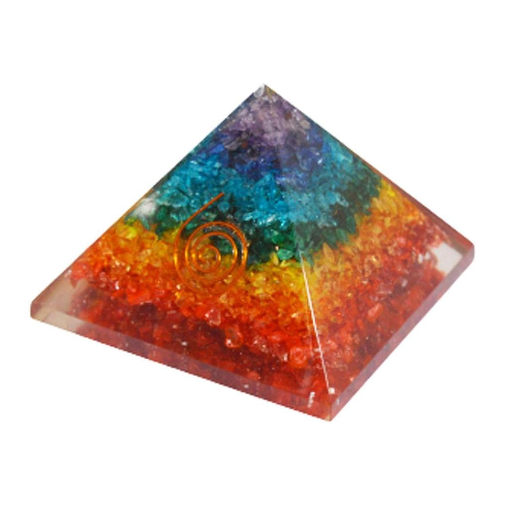 Resin Medium Size Multicolor Set of 1 Seven Chakra Multi Stone Orgone Crystal Pyramid for Reiki Healing, Vastu Correction, Meditation, Aura Cleaning