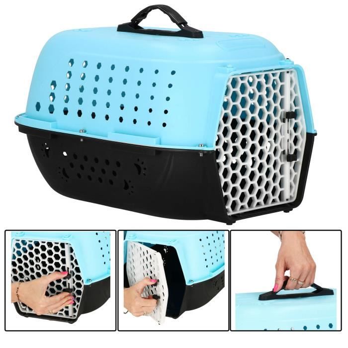 Cage de transport pour animaux - SPRINGOS® - 48 x 28 x 33 cm - Plastique - Bleu - 1,1 kg