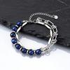 Hip Hop Blue Tiger Eye Beads Bracelet for Men,Stainless Steel Double Layers Chain Wristband,Cool Fahion Jewelry Gift