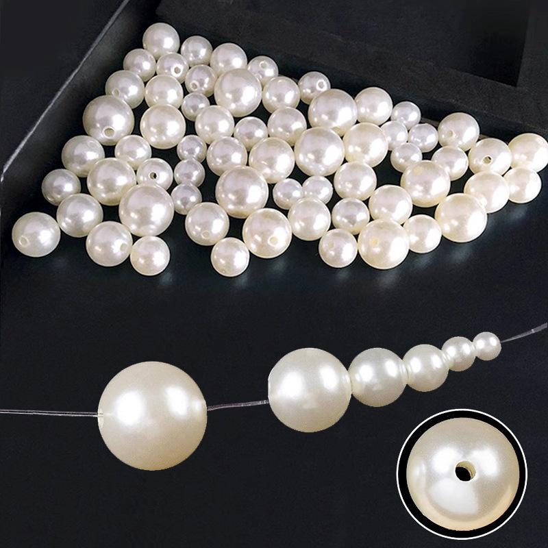 Straight-Hole White Imitation Pearl Beads, Shoe, Bag, Clothing Decoration Accessories,DIY Handmade Bead Jewelry Materials