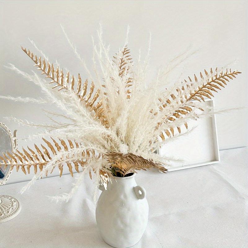 Gold Artificial Leaf Sticks Fake Plants Golden Plastic Leaf Fake Rose Leaves Faux Plant Bushes Artificial Plants for Indoor Outdoor Home