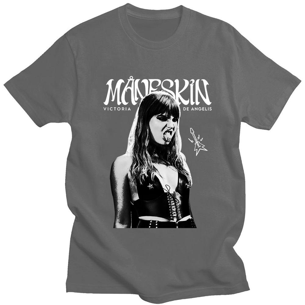 Rock Band Maneskin T Shirt Victoria De Angelis Print Unisex Cotton Cool Harajuku Gothic T Shirts Loose Y2k Casual Street T-shirt