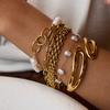 Yori Geometric Hollow Double Layer Hollow Spring Open Bracelet Bangle Waterproof 18K Gold Plated Texture Jewelry New