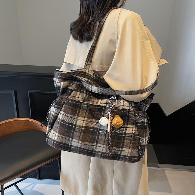 Rutete pendlerbag dame skulderveske studentklasseveske stor kapasitet tote bag