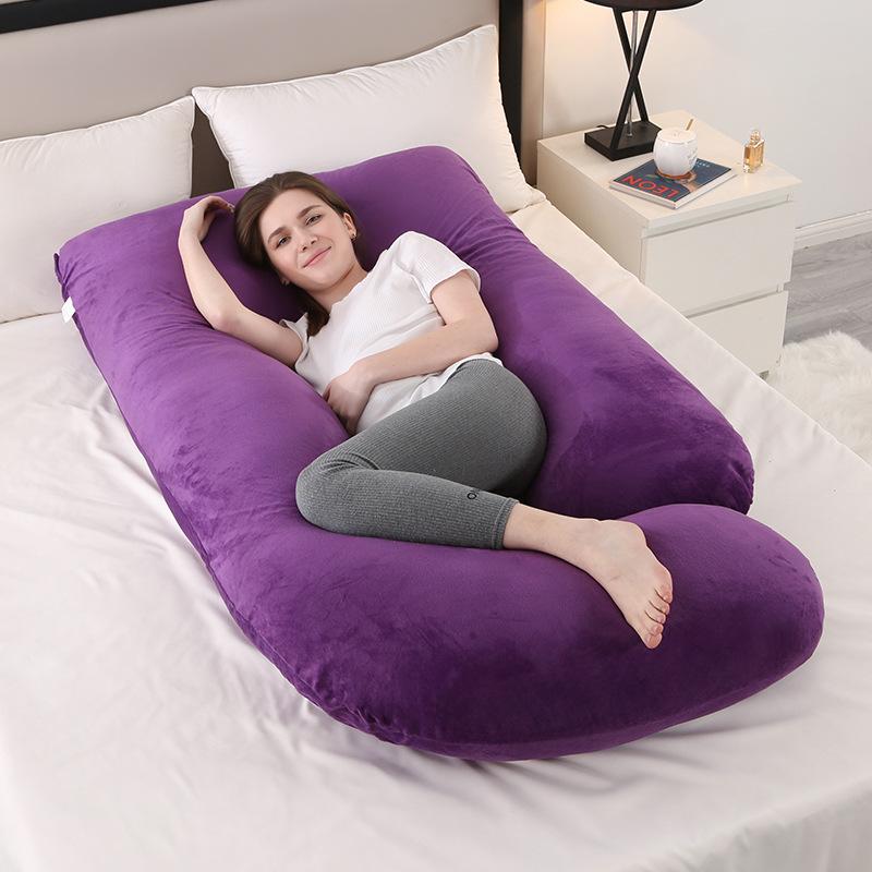 Crystal Velvet J-shaped Pregnancy Pillow Nursing Pillow Pregnant Woman Belly Support Pillow Side Sleeping Pillow Waist Pillow