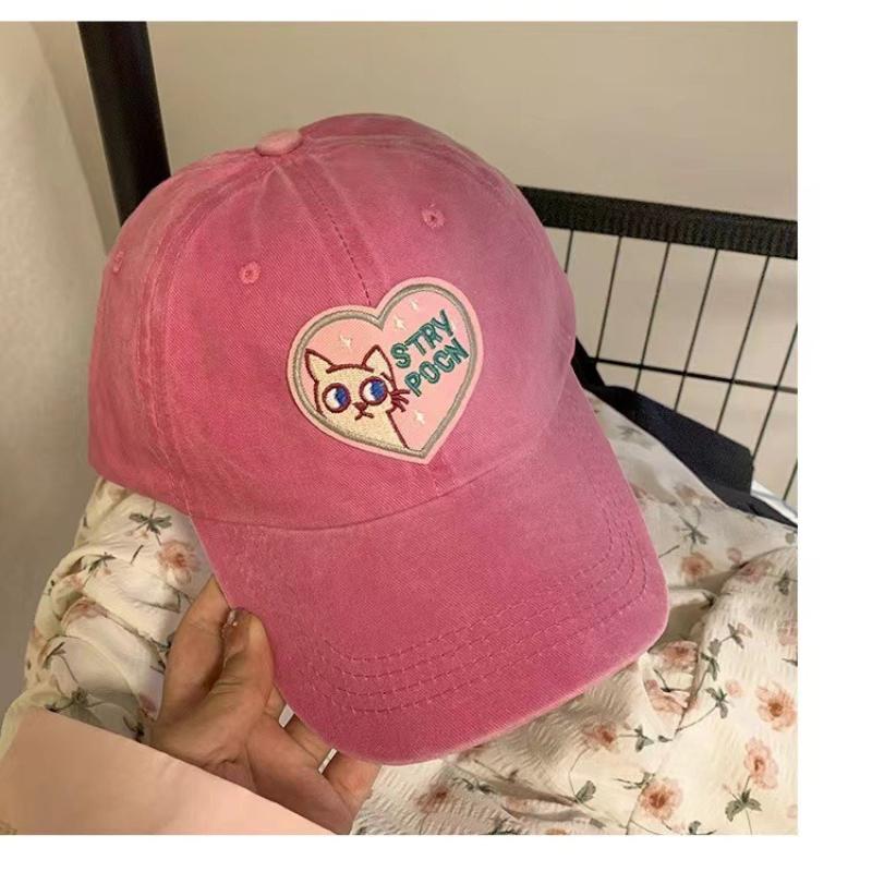 Pink Love Cat Baseball Cap Female Curved Brim Soft Top Cap Cute Hat Trendy Female Sun Protection Shade Show Small Face