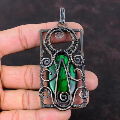 Green Fire Labradorite Pendant Copper Wire Wrapped Handmade Pendant Copper Jewelry Designer Pendant Wire Wrap Gemstone Pendant Gift For Him