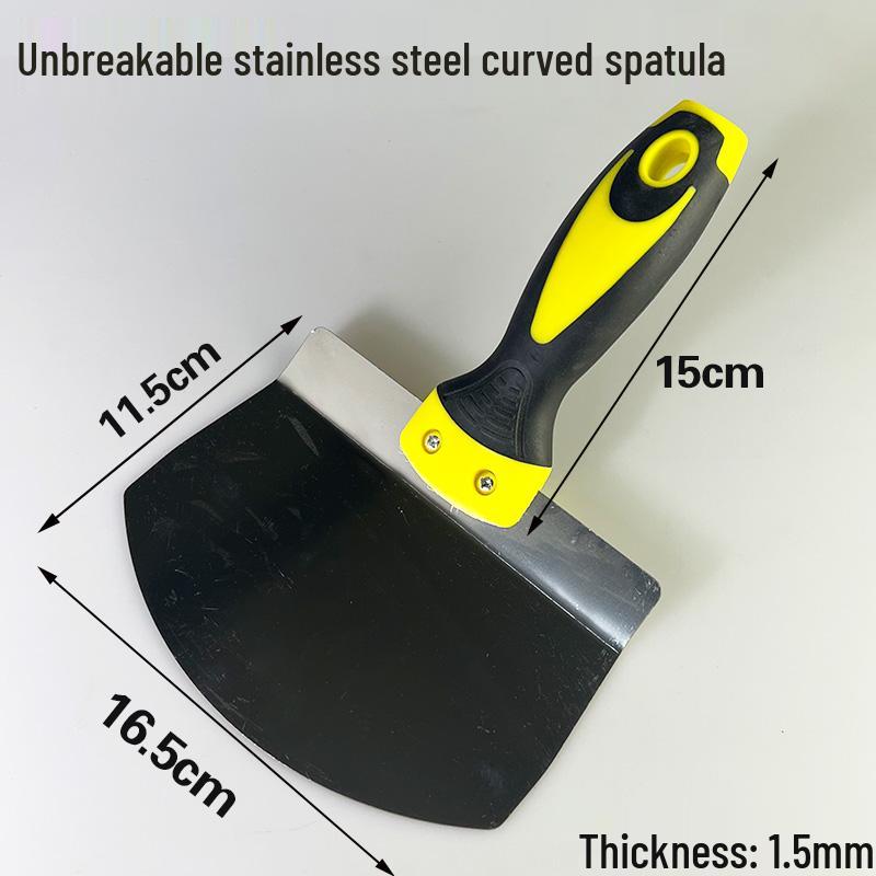Stainless Steel Gray Curved Fan-Shaped Spatula and Putty Scraper with Thickened Handle - Free Shipping