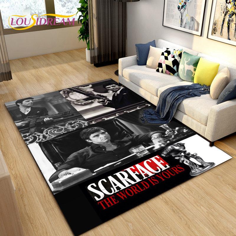 Film Scarface 3D tisk koberec velký, koberec do obývacího pokoje, ložnice, pohovky, rohožky, dekorace, dětské hrací protiskluzové rohožky
