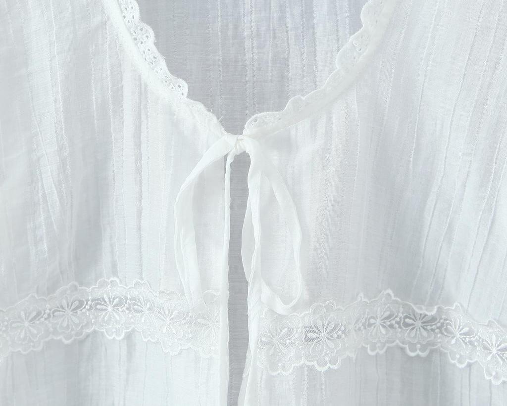 2026 Women's Embroidered Two-Piece Set: Sweet & Spicy Slim Fit Puff Sleeve Lace-Up Shirt + Short Camisole Vest