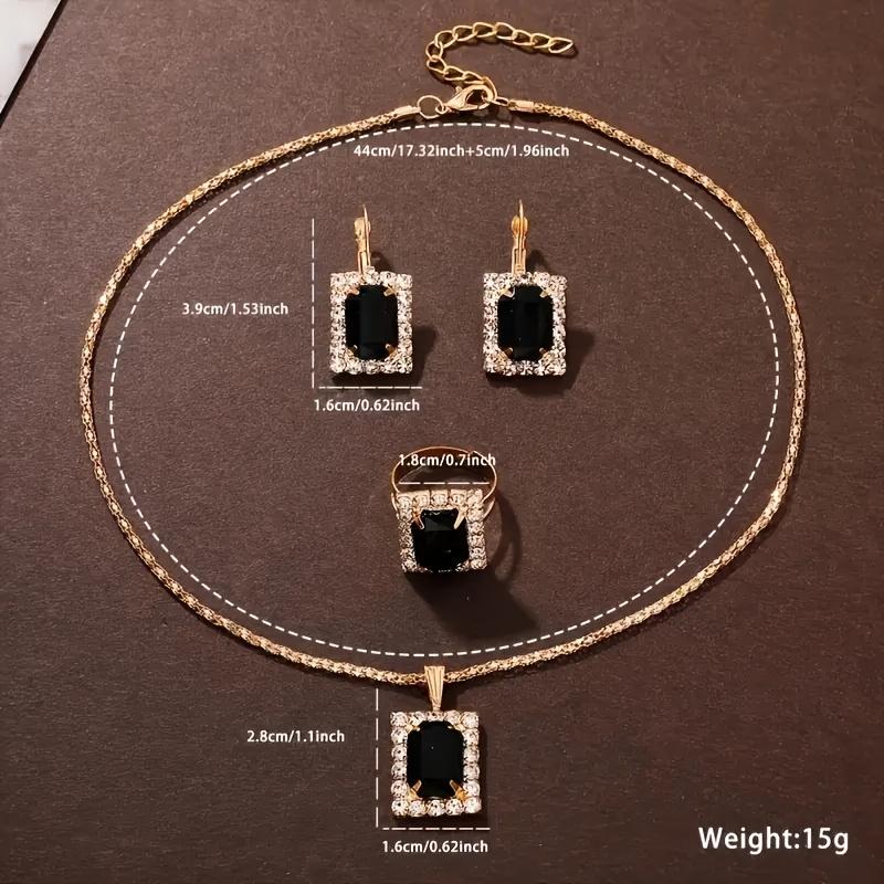 5-teiliges Luxus-Bohemian/Elegantes Schmuck- und Uhren-Set für Damen mit passendem Armband aus Legierung, Halskette, Ring, Ohrringen und quadratischer Uhr