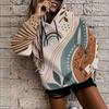 Women Plus Size White Blue Gray Printed Long Sleeve Drawstring Hood Kangaroo Pocket Pullover Hoodie
