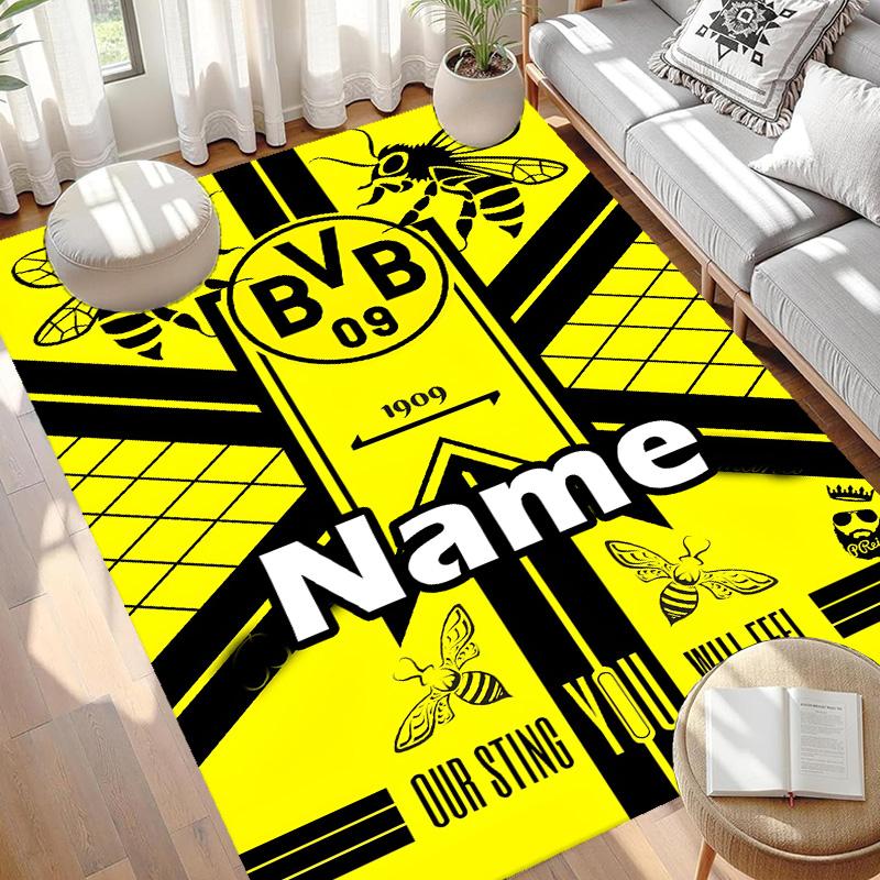 Custom Name Personalized Borussia Dortmund Print Carpet, Versatile Home Decor Rug, for Playroom, Apartment, Balcony, Entryway, Hallway Gift