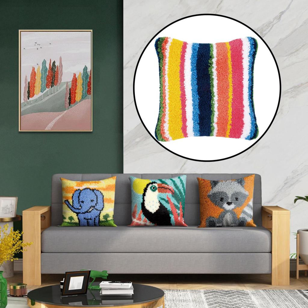 DIY Latch Hook Cushion Cover Set with Printed Canvas Rug Making Kit Needlepoint Craft for Home Decor