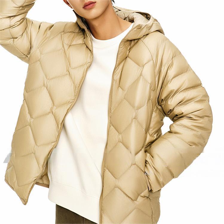 Anta Comfortable Casual Simple Hooded Loose Lightweight Down Jacket Men Outerwear Cream-Coffee 152447955-1