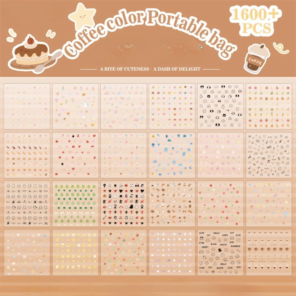 

24 sheets/set Soft Embossed Cup Stickers Self Adhesive Sticker Book For Nail Art Decoration кавовий