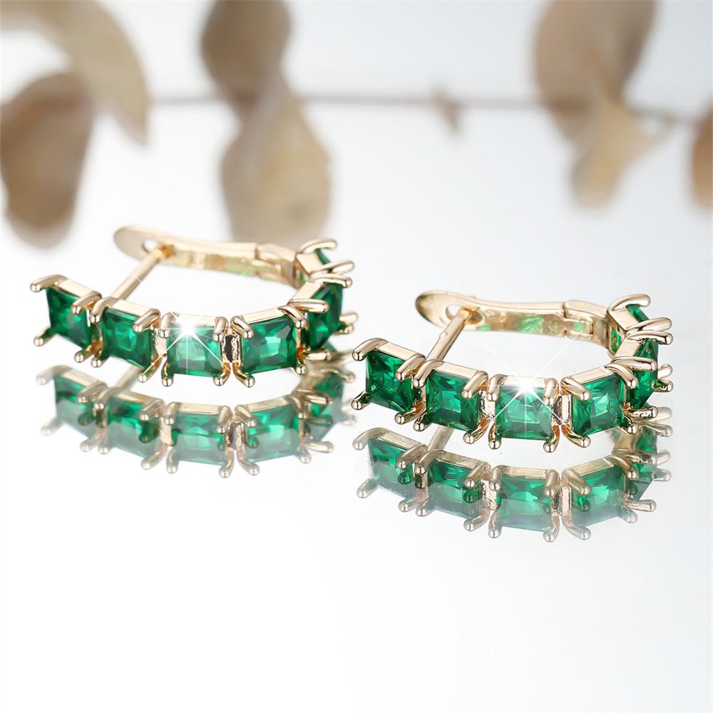 Green Zircon Square Stone Luxury Crystal Hoop Earrings For Women Vintage Gold Color Ear Buckle Wedding Jewelry Versatile Gifts