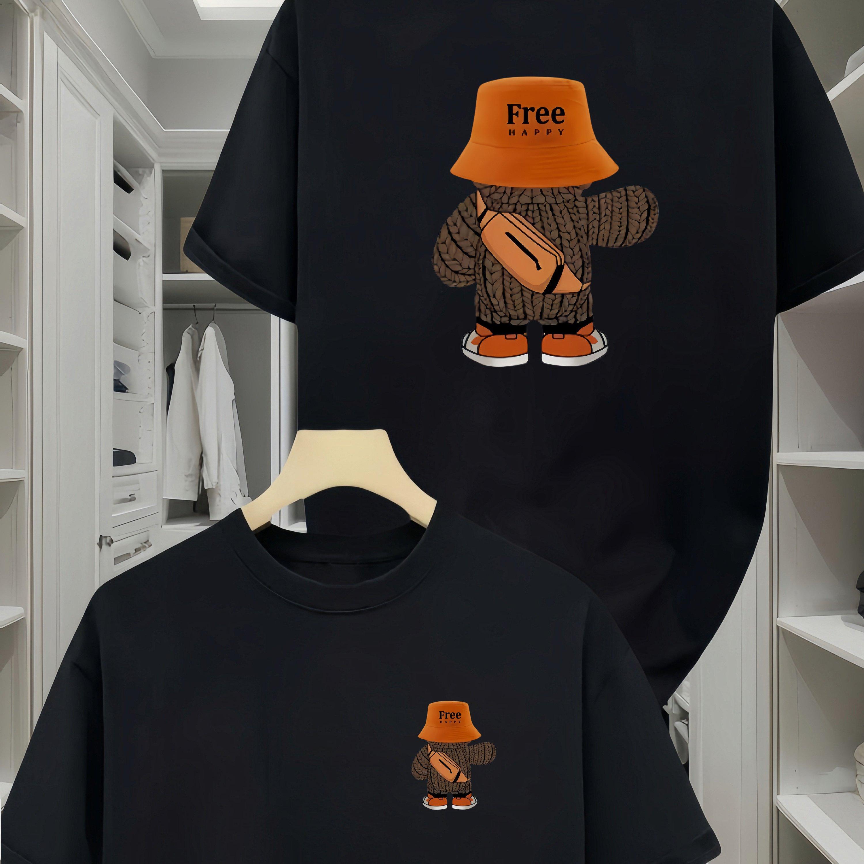 

Summer Mens Tshirt 100 Pure Cotton Highquality Casual Loosefitting Breathable Shortsleeved Fashionable Bear Print S