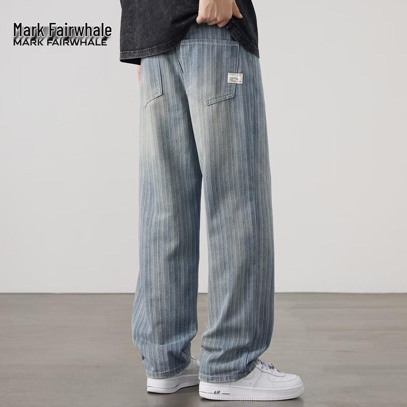 Mark Fairwhale Men's American Retro Striped Straight Jeans