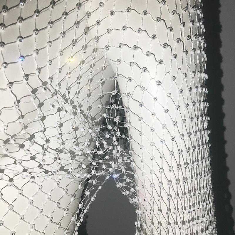 Europäisches & Amerikanisches High-End Mesh Strass Damen Langarmtop