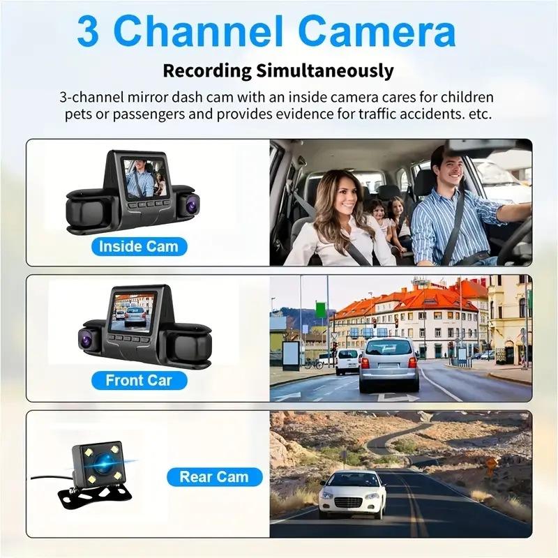 1080P 3-Lens Vehicle Dash Cam 2 Inch IPS Screen WiFi Car DVR Recorder Video Dashcam Camcorder Three Way Camera Three Channel DVR