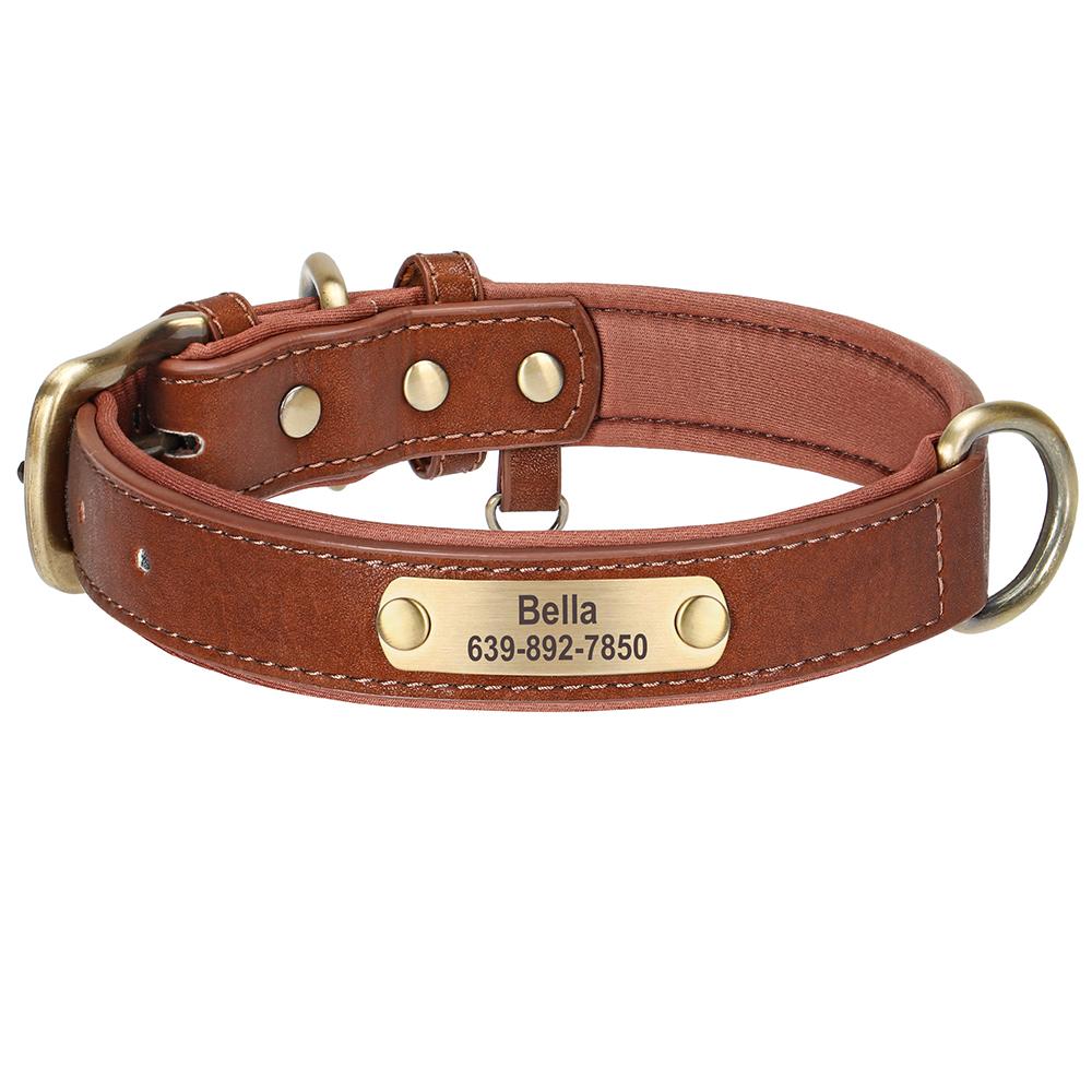 

Customizable Dog Collar Durable PU Leather Dog Collars Soft Padded Pet Puppy Necklace Free Engraving for Small Medium Large Dogs XS（old） коричневий