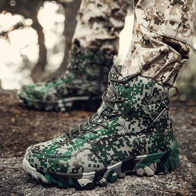 Sapatos de caminhada masculinos Camuflagem Verde Botas de deserto Botas de combate casuais para homens ao ar livre Antiderrapante Tamanho grande