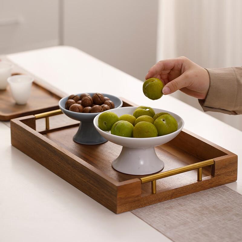 Mengdong Solid Wood Tea Tray with Metal Handle