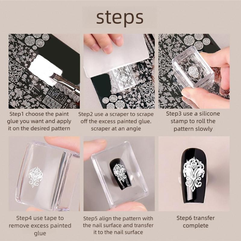 3Pack Transparent Silicone Nail Art Stampers For Precise Pattern Transfer And Easy Alignment