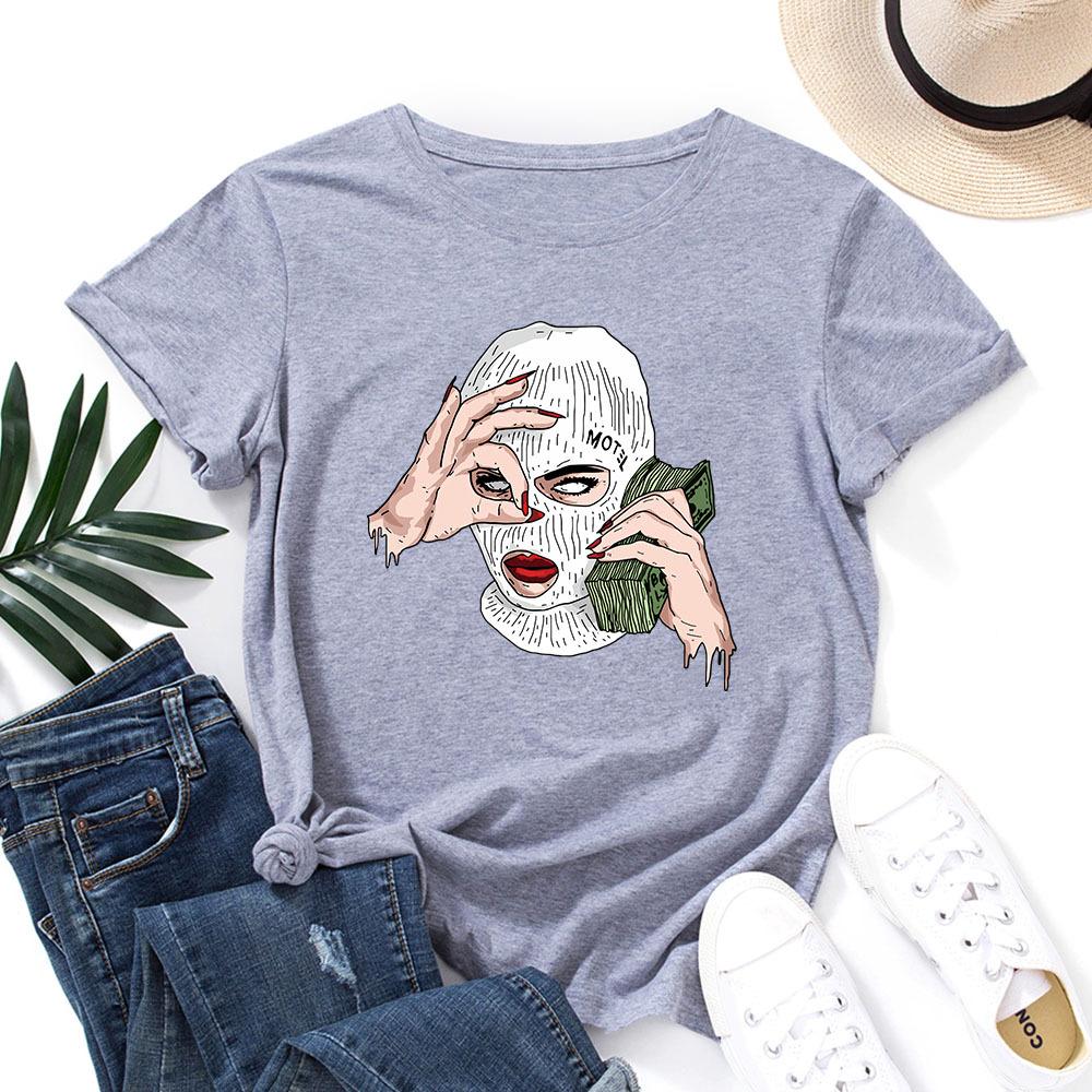 Spoof US Dollars Cotton T-Shirt Short Sleeve Round Neck Women 2d Print Tops