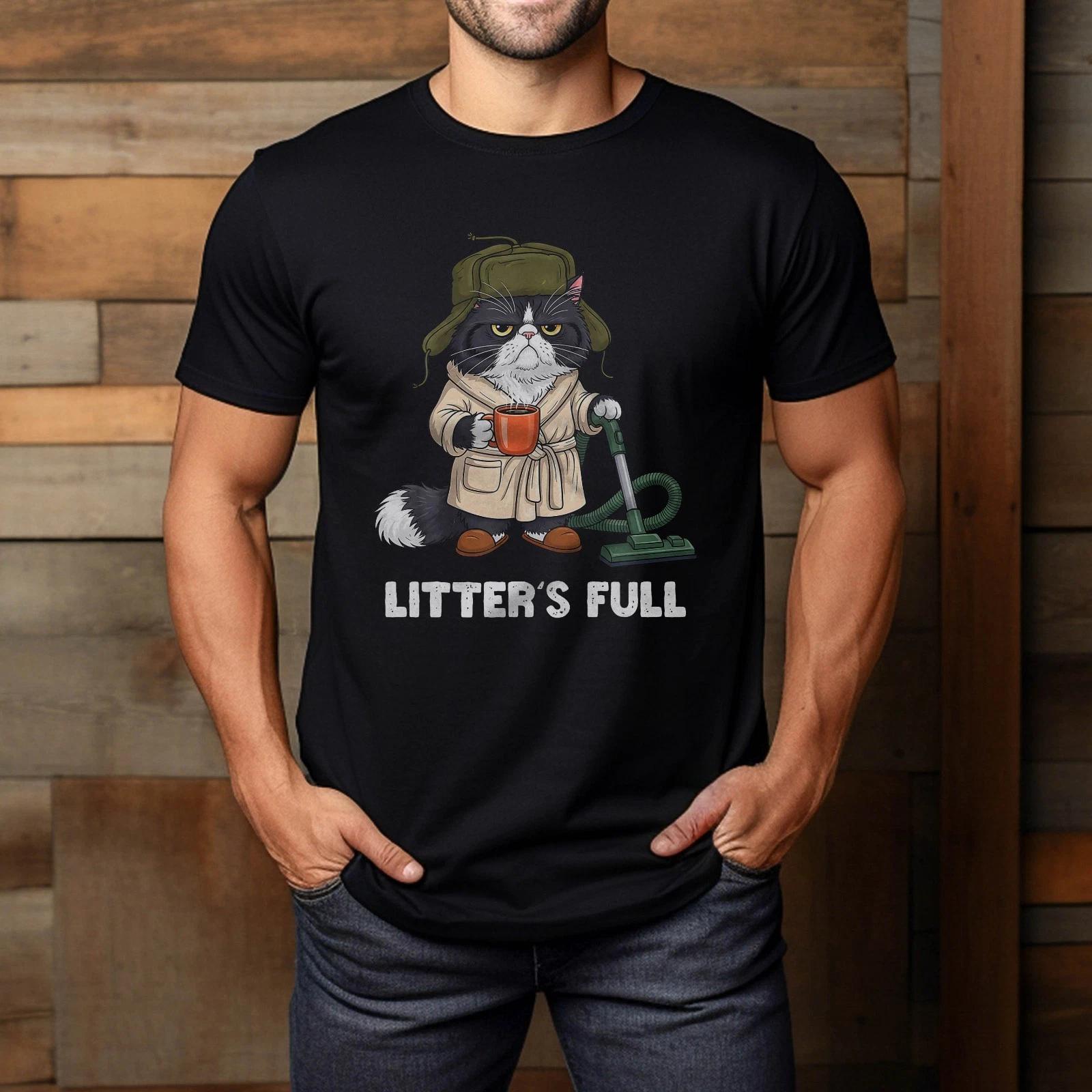 Funny Cat Litters Full Parody Cat Lovers Coffee Humor Quote T-Shirt 4XL