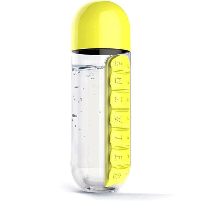 2-in-1 600ml Portable Water Bottle Detachable Large-capacity 7 Day Pill Box Case Weekly Pill