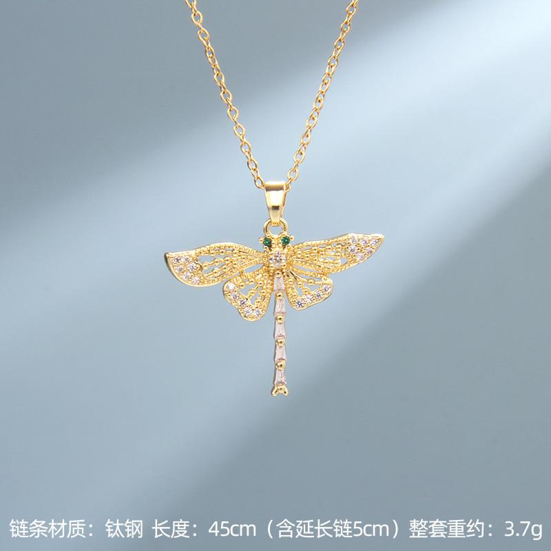 High Grade Dragonfly Zircon Pendant Necklace Stainless Steel Trendy Insect Choker Jewelry Party Gifts For Women Girls
