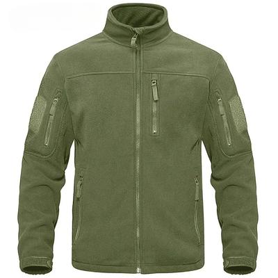 Full Zip Up Green Fleece Jacket Thermal Warm Work Coats Mens Zipper Pockets Jacket Hiking Training Outwear Windbreaker