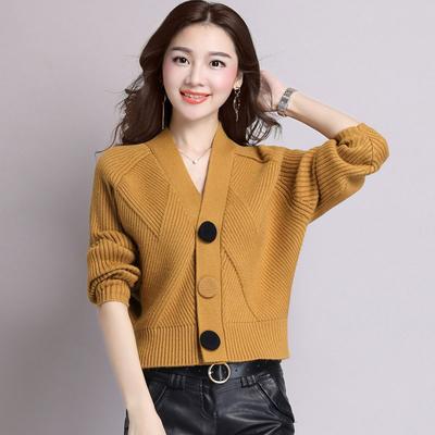 Herbst V-Ausschnitt Strickjacke Damen Schal Kurzer Einreihiger Pullover Damen Langarm Batshirt Jacke