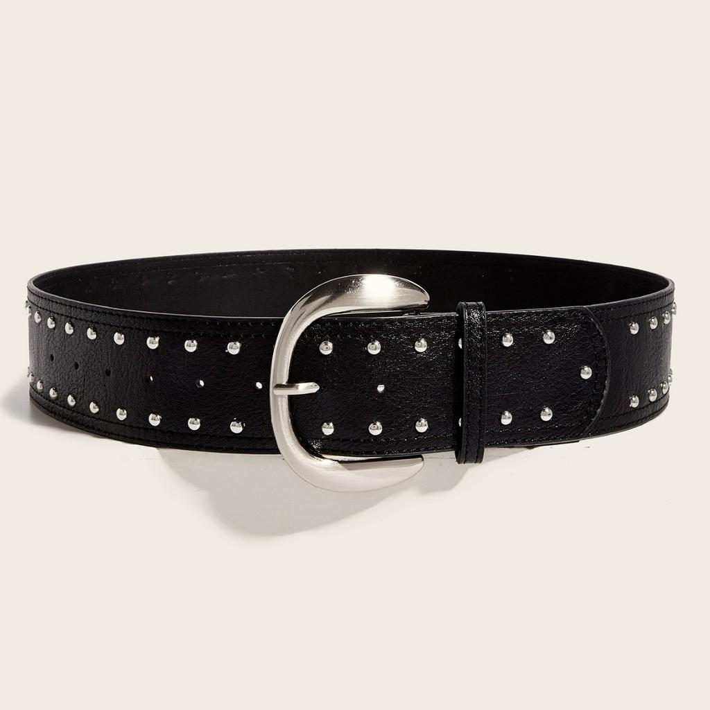 Punkinspired Faux Leather Belt With Rivets And Silver Buckle For Outfits Casual