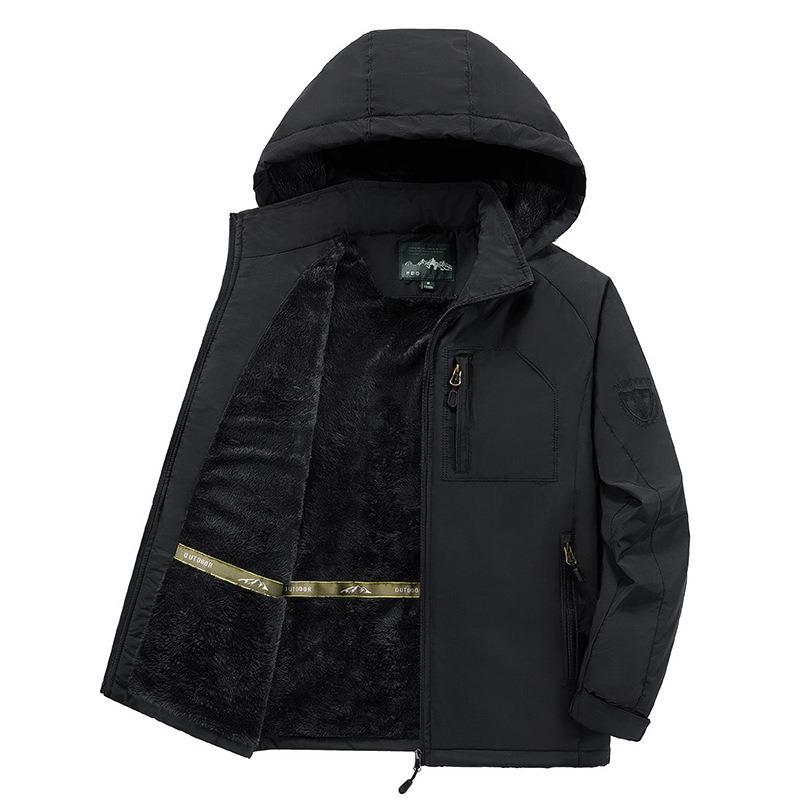 Hooded padded jacket winter outdoor lamb wool piled and thickened casual medium and old large size jacket tooling jacket men