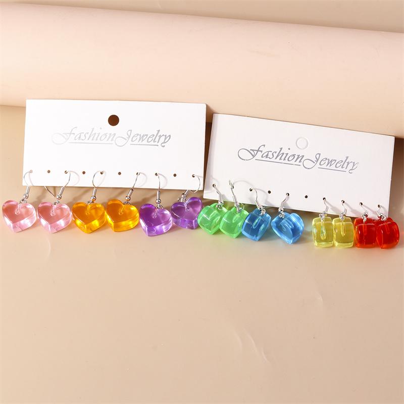 Cute Candy Color Resin Love Heart Earrings for Women Girls Drop Dangle Earrings Party Festival Jewelry Gift