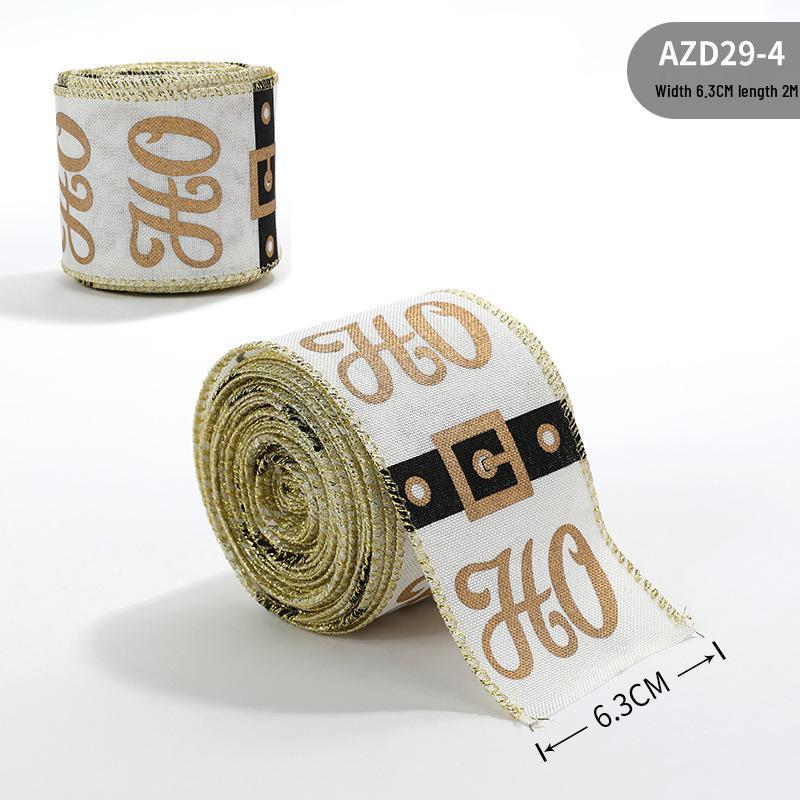 New Style Burlap Christmas Ribbon with Gingerbread Man & Pinecone Design - Handmade Wire-Edged Bow