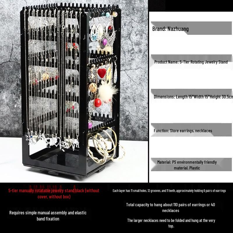 

Multi-Layer Rotatable Jewelry Display Rack for Earrings, Necklaces, Rings, and Studs