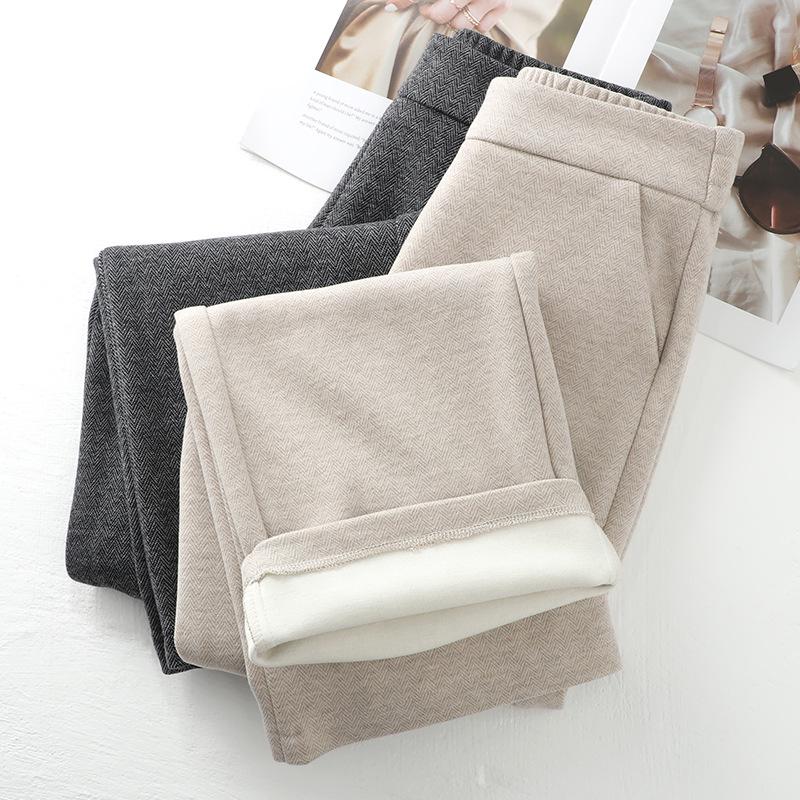 Women's Apricot Wool Casual Pants 2024: Soft, Glutinous, Narrow-Leg, Draping Straight-Leg, Thickened Wide-Leg for Autumn/Winter.