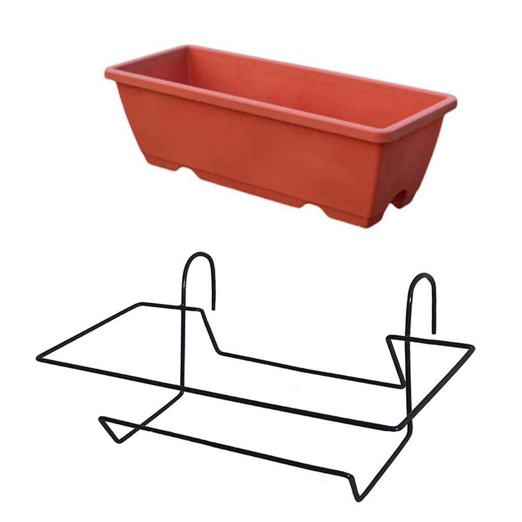 1 Set Balcony Plant Vegetable Flower Planter with Tray and Rack Plastic Garden Simple Rectangular Hanging Long Flower Pot Trough