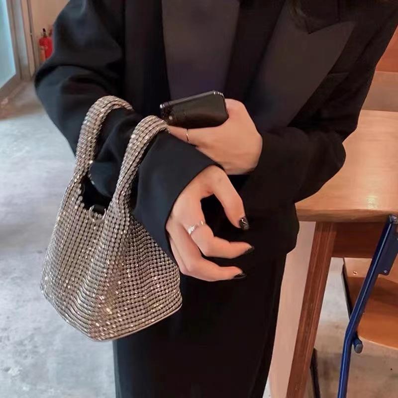 Fashionable Diamond-embellished Water Bucket Shape Evening Bag For Women New Spring 2024 Collection Wholesale