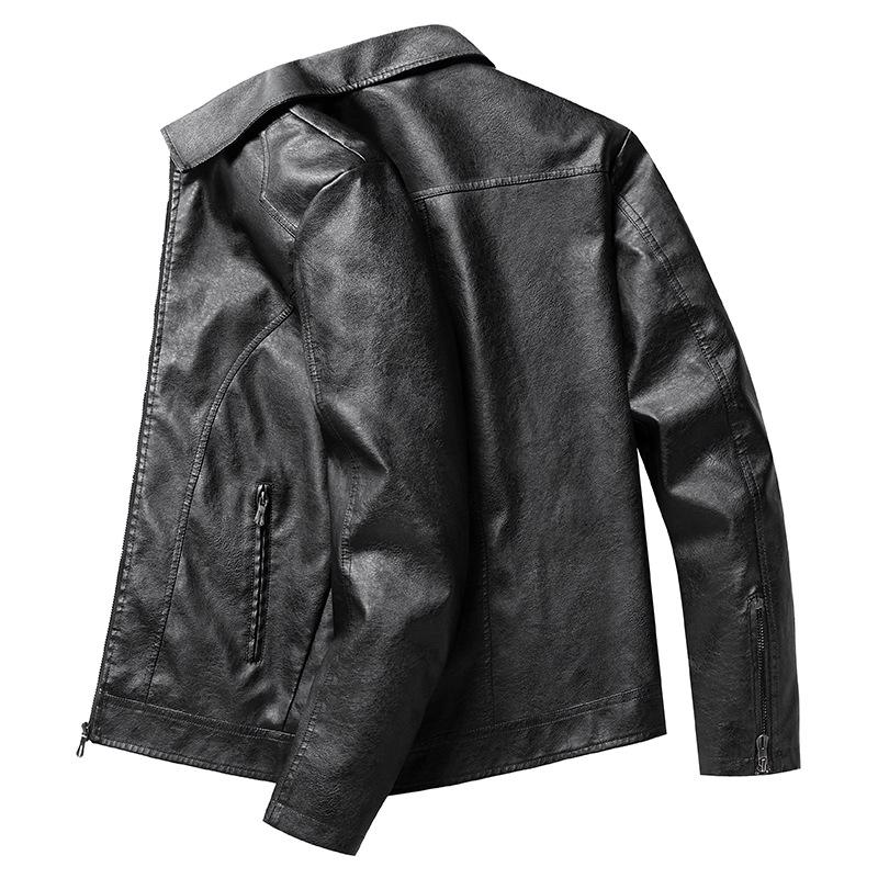 Large size casual men's leather jacket spring and autumn new popular loose and versatile trend top leather jacket jacket