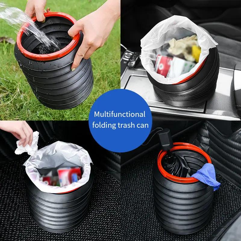 4L Multifunctional Folding Trash Can With Lid Portable Camping Travel Water Bucket Storage Bucket Garbage Bin Outdoor Use