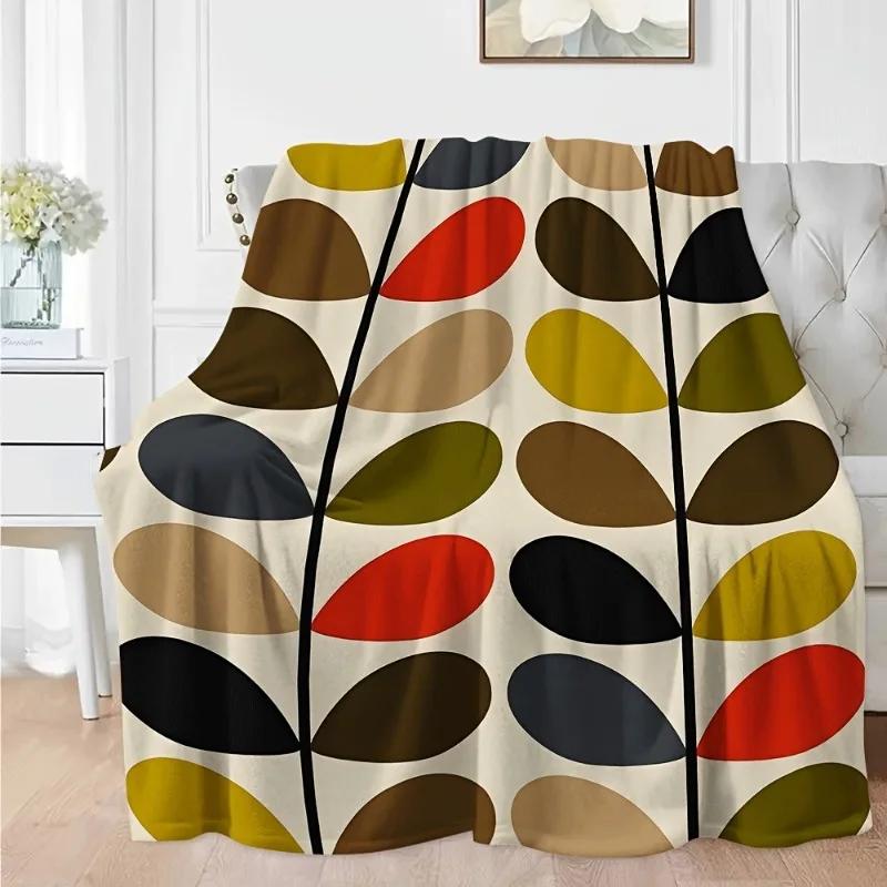 Modern Leaf Style Flannel Printed Blanket Suitable for All Seasons Suitable for Living Room Office Sofa and Travel