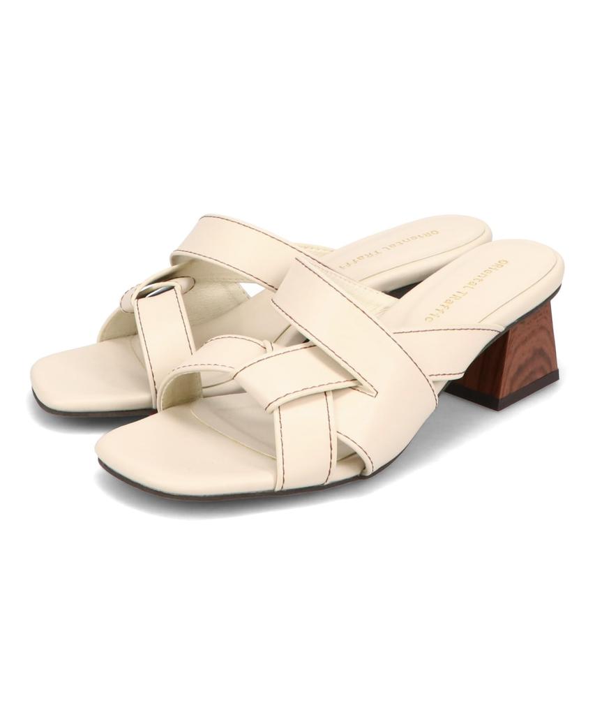 Oriental Traffic Sandals Mules Chunky Heel Wood Heel Cross Ribbon 51209 E Women's 26.0cm~26.5cm