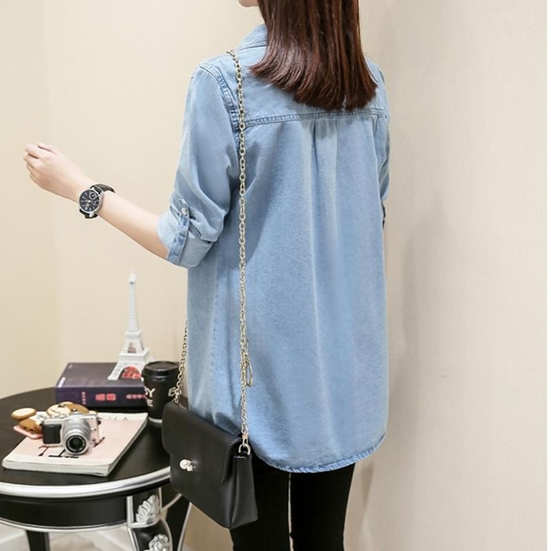 Loose Women'S Denim Shirt Long Sleeve Mid-Length Spring Autumn Fashion Thin Outerwear Versatile Top Button-Up Casual Shirt