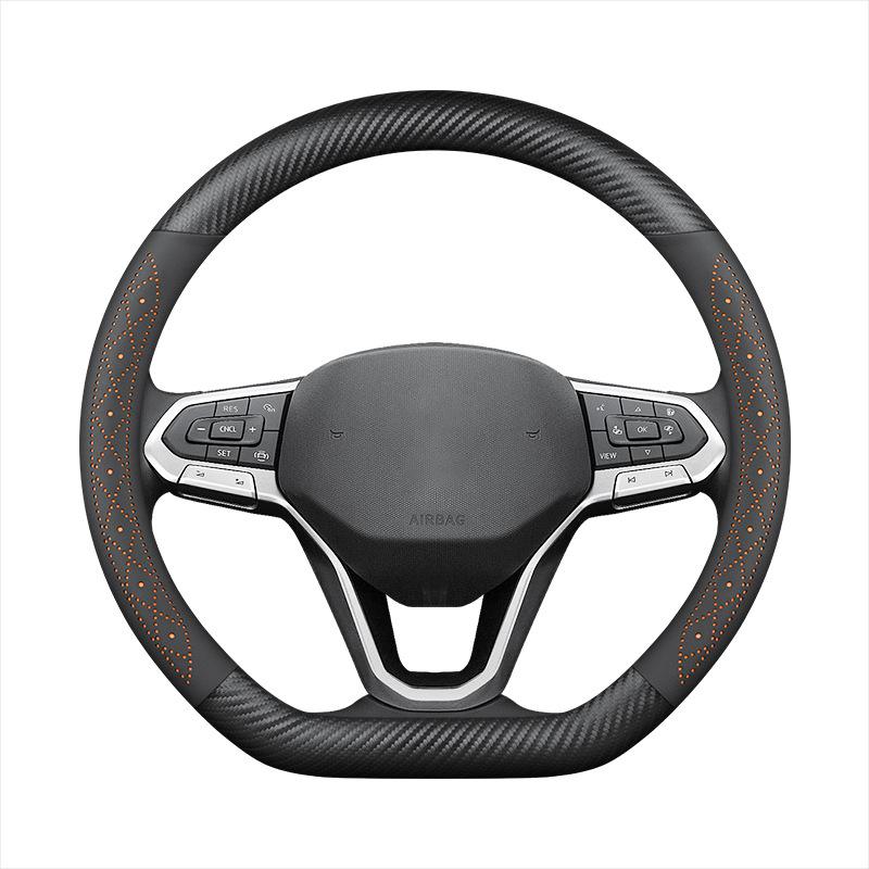 Universal Nappa Leather Steering Wheel Cover - Ultra-Thin, Anti-Slip, Breathable, Sweat-Absorbent for All Seasons