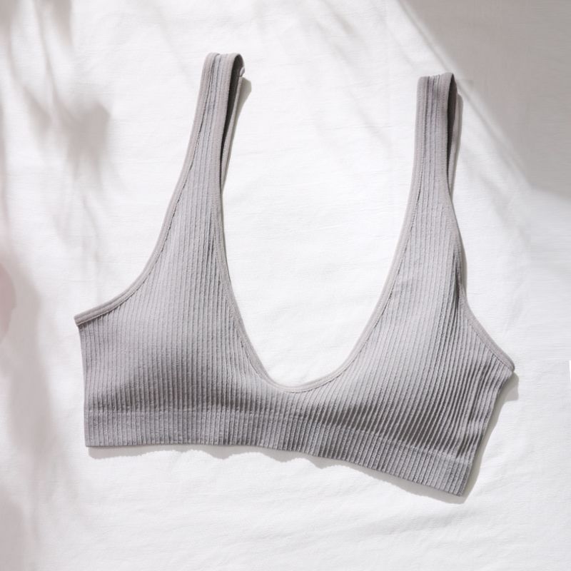 

Fashion Deep V Sexy Seamless Brassiere Single Layer without Steel Ring Beauty Back Underwear Soft Plaid Inner Wear plus Size Vest Thin